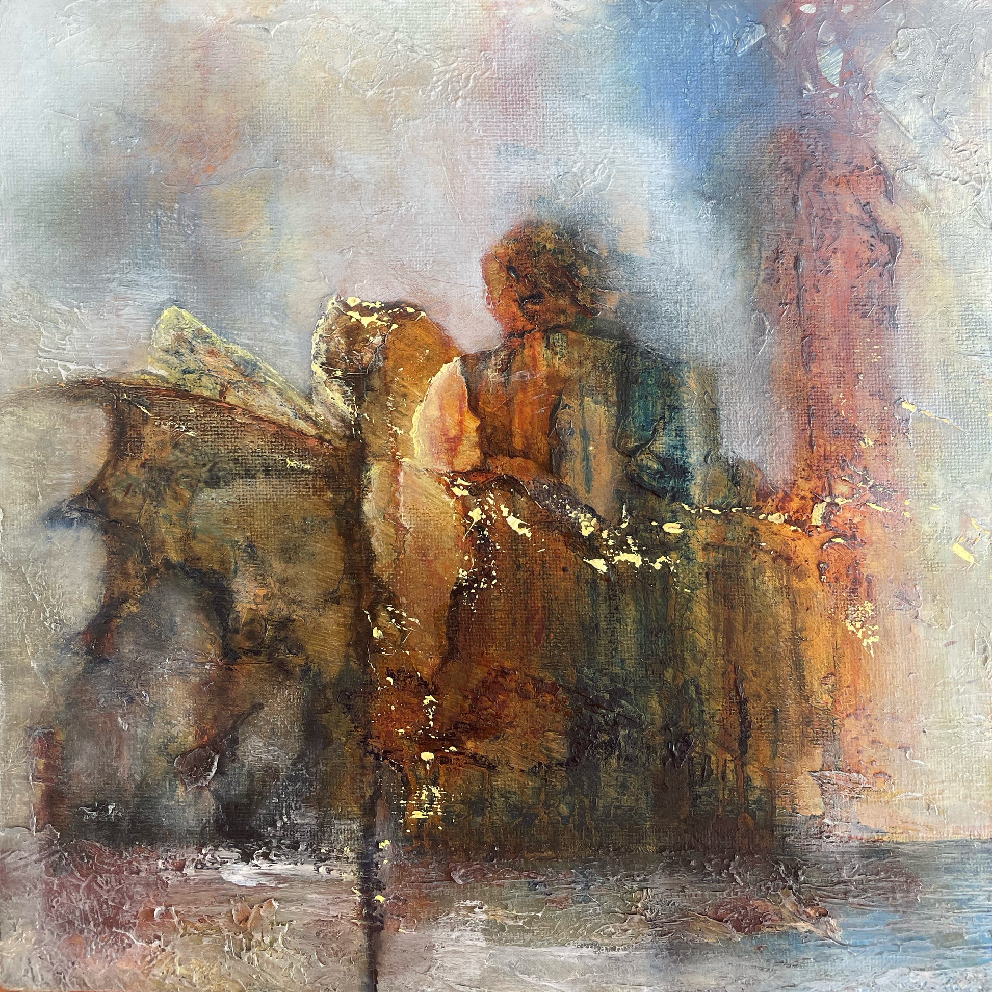 Abstract painting with warm tones and soft textures