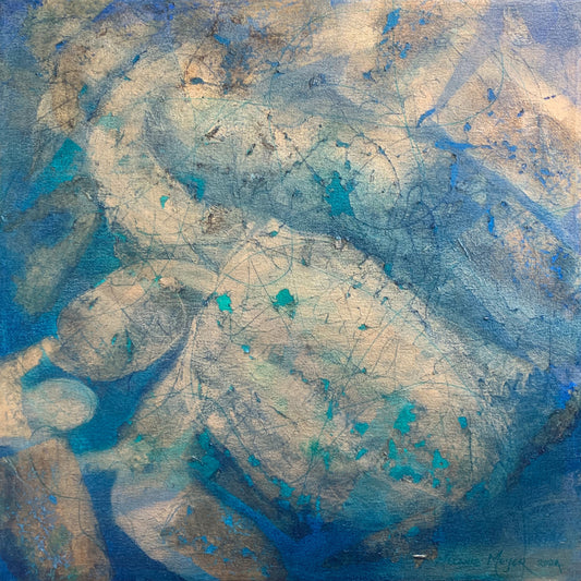 Abstract art piece with blue and beige colors